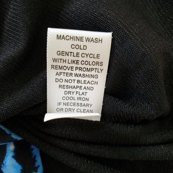 Cable & Gauge Mesh Lined Drape Neck Ruched Waist Sleeveless Blouse Blue Black M - Picture 8 of 13